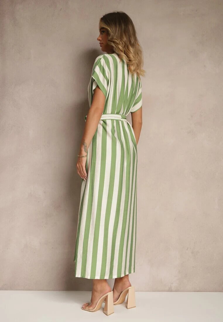 j&x Rochie dreaptă Verde din Viscoză cu imprimeu în dungi și legătură Lumierae