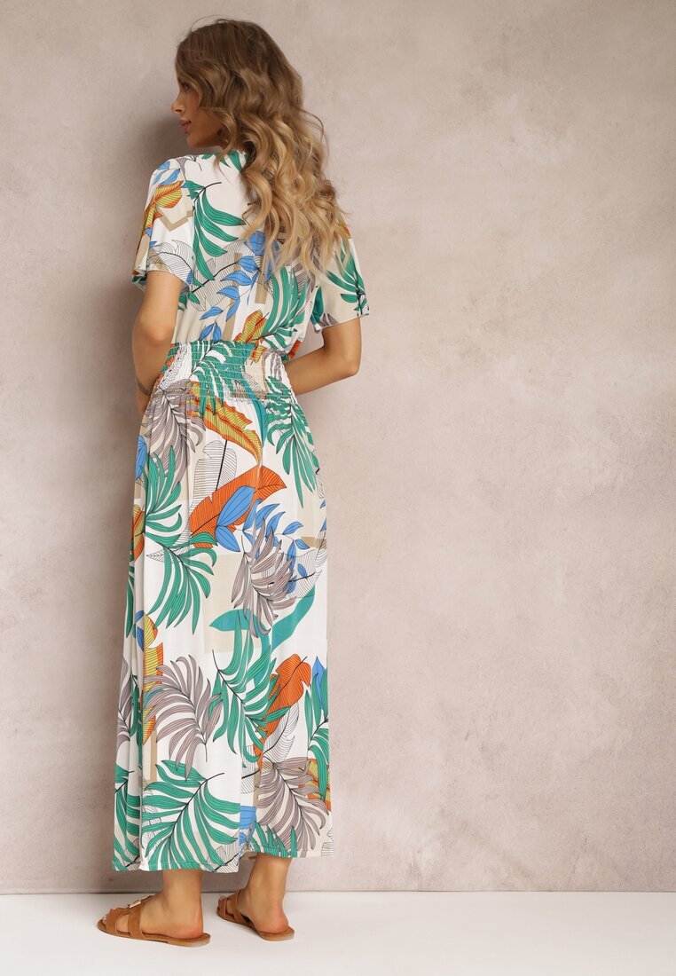 j&x Rochie Evazată Albă cu benzi elastice încrețite în talie și Mânecă scurtă Laily