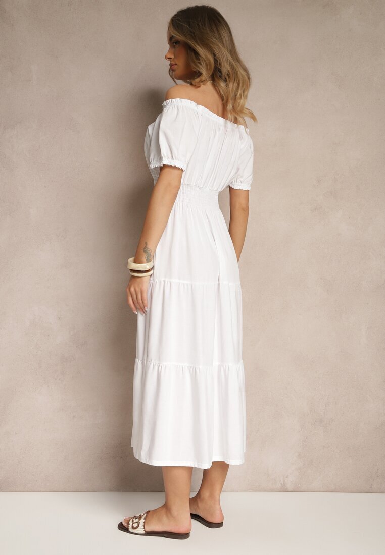j&x Rochie Evazată Albă cu Elastic în Talie și Decolteu în Formă de Barcă Miratela