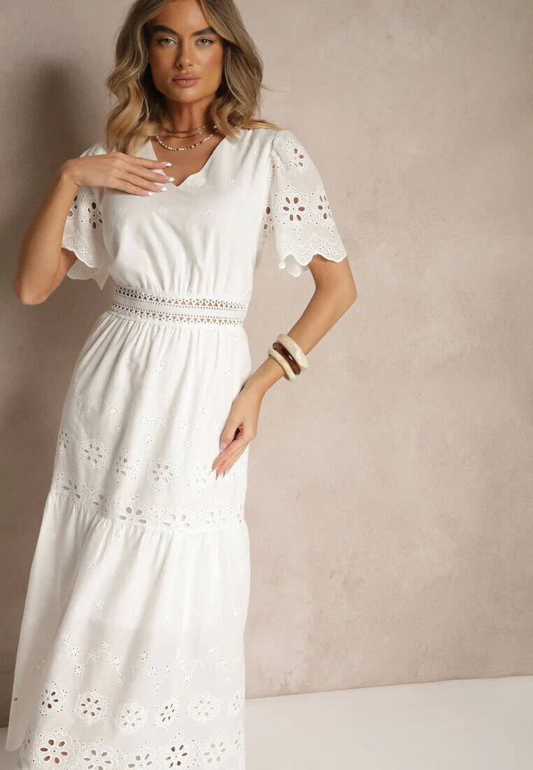 j&x Rochie evazată albă din bumbac cu broderii în stil boho Efrivina