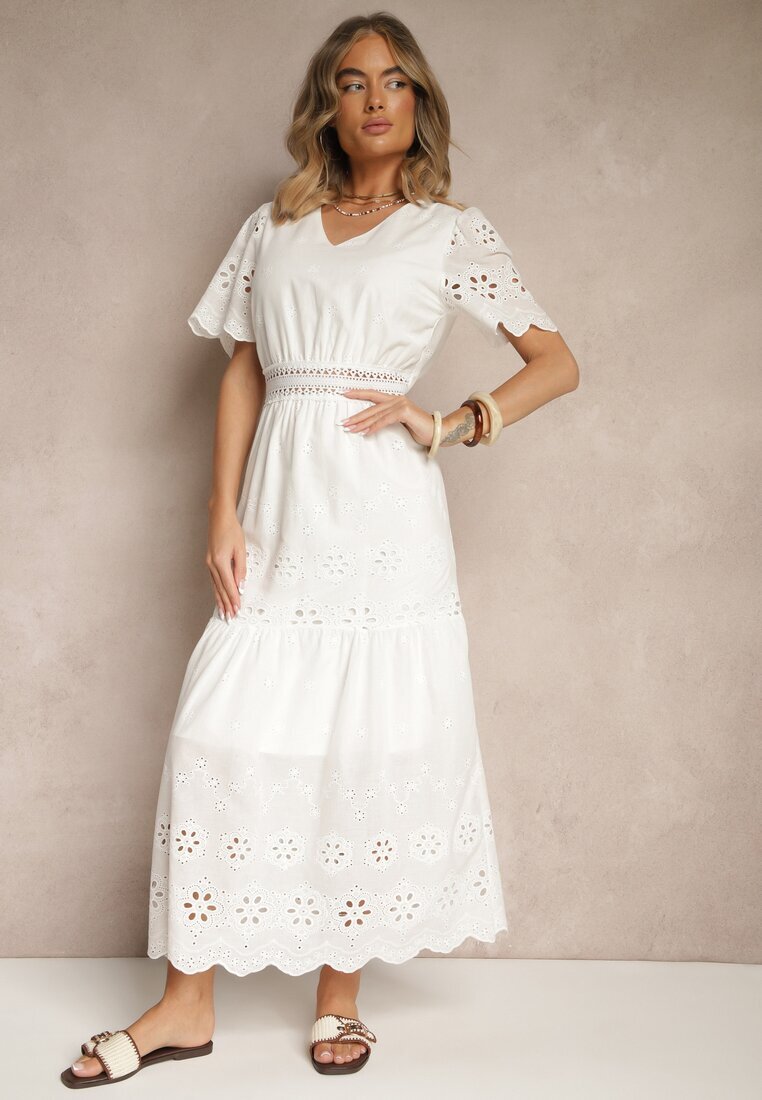 j&x Rochie evazată albă din bumbac cu broderii în stil boho Efrivina