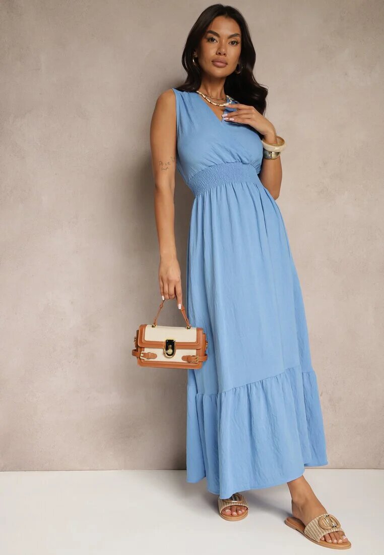 j&x Rochie Evazată Albastră cu croială petrecută și elastic în talie Filadira
