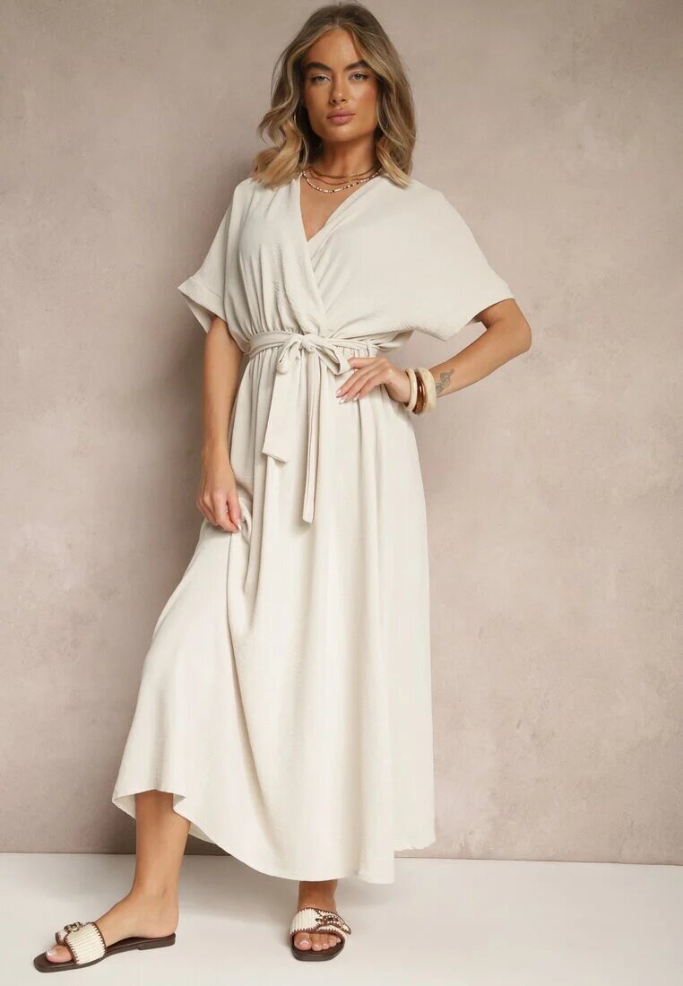 j&x Rochie Evazată Bej cu Bumbac și curea Lunapinia