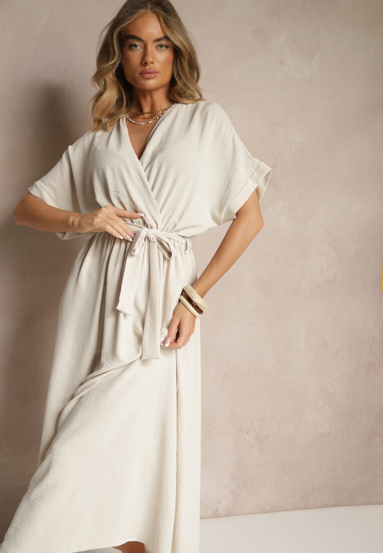j&x Rochie Evazată Bej cu Bumbac și curea Lunapinia