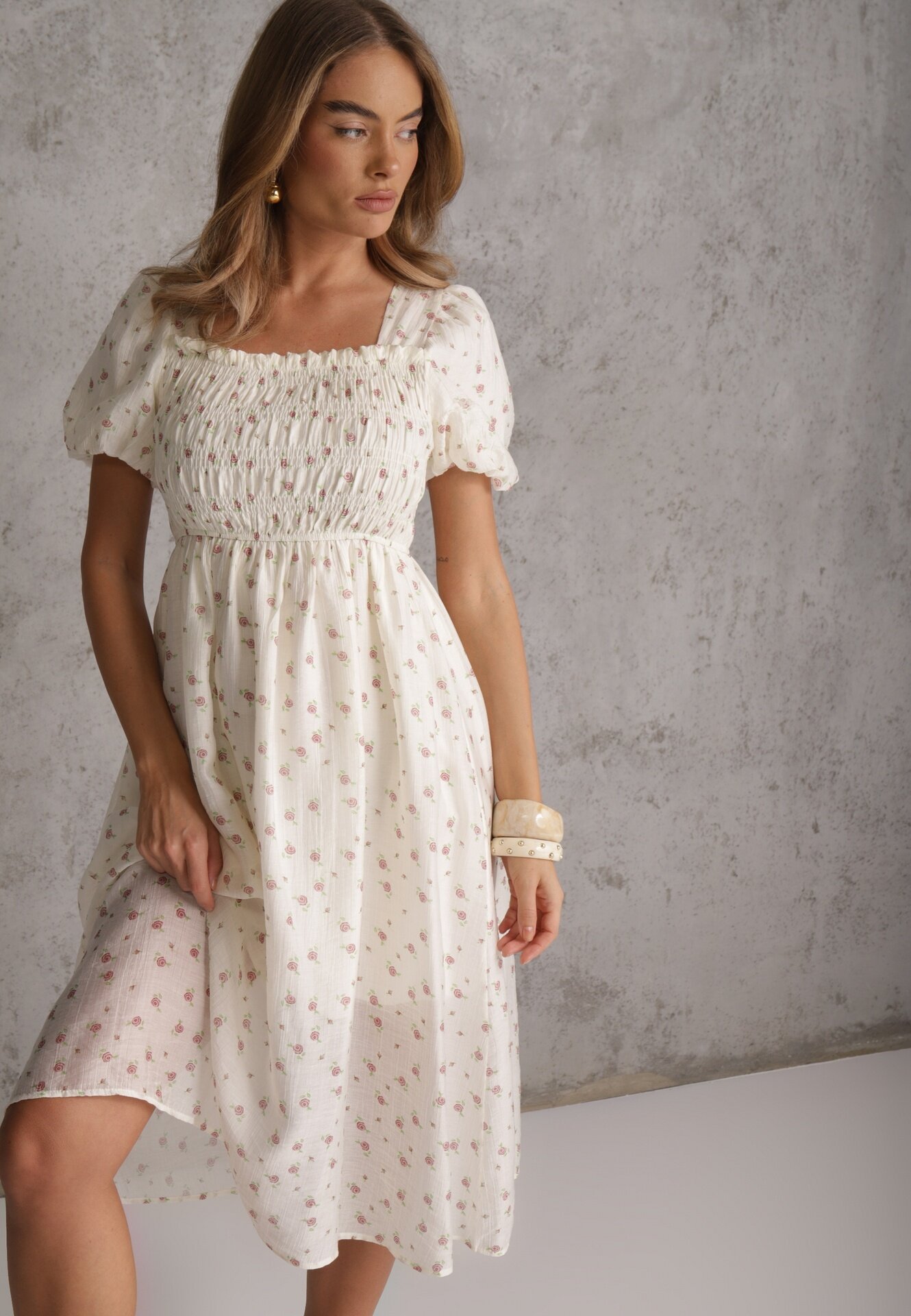 j&x Rochie evazată din Tencel în stil Babydoll cu imprimeu floral Harele Bej deschis