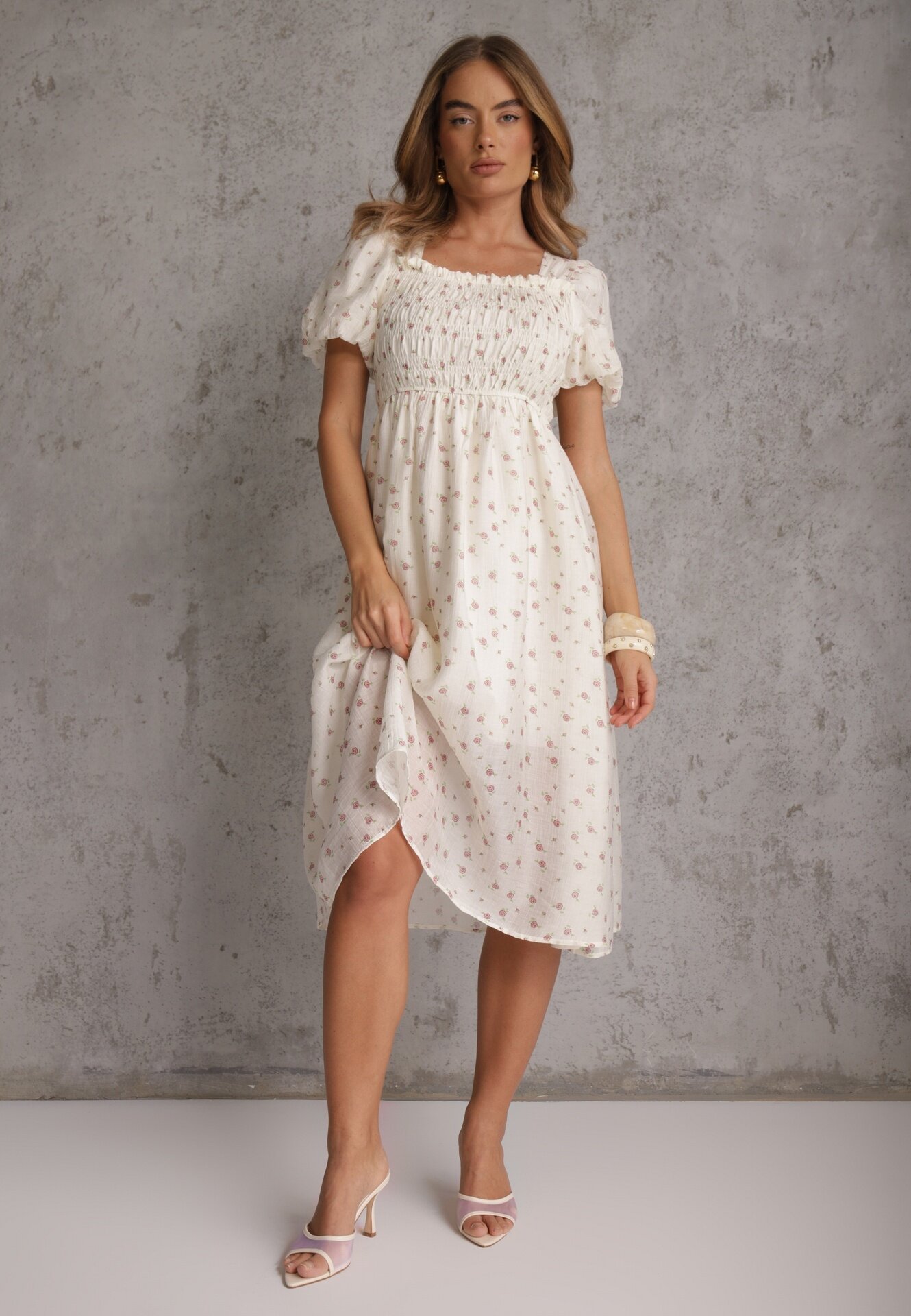 j&x Rochie evazată din Tencel în stil Babydoll cu imprimeu floral Harele Bej deschis
