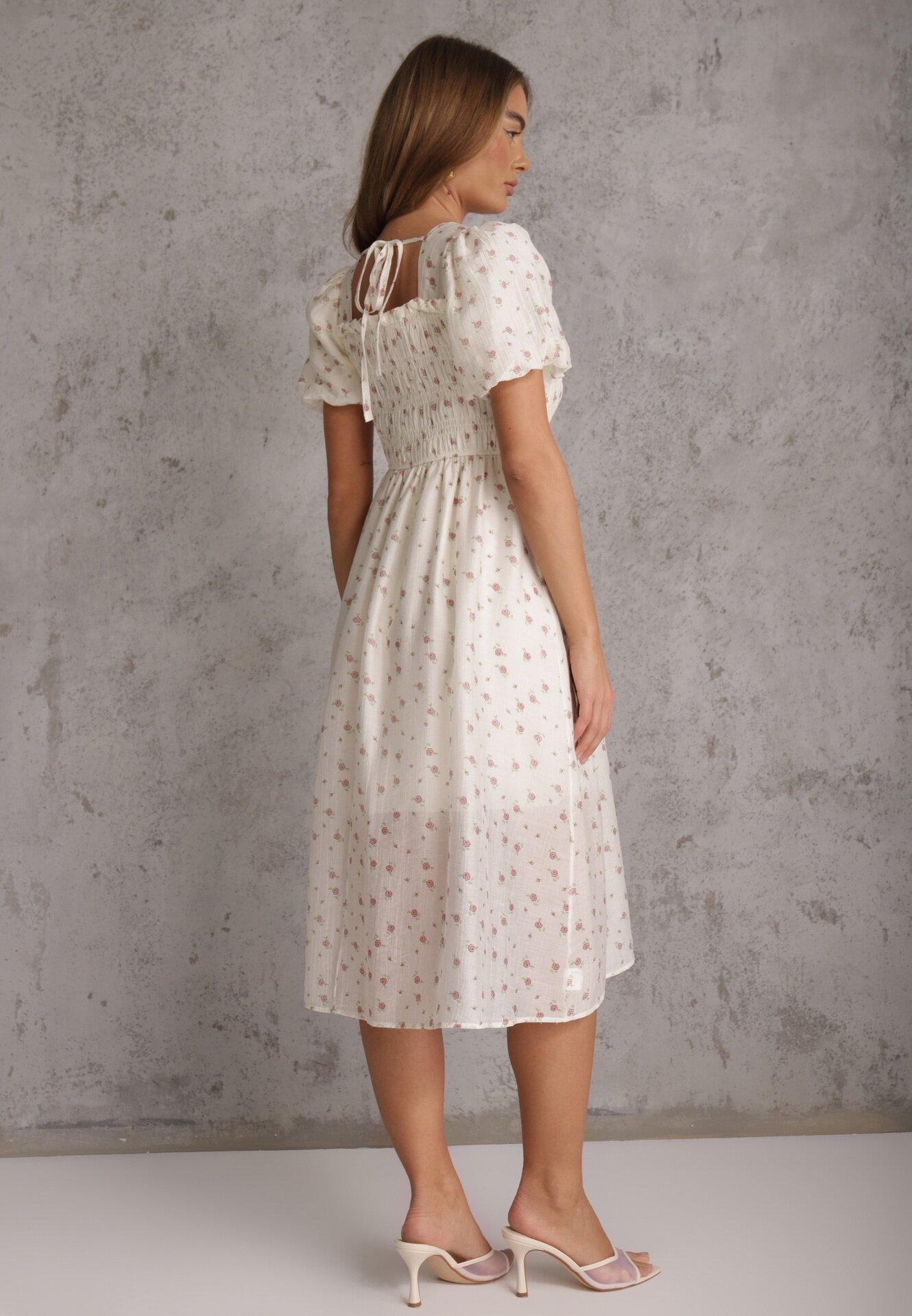 j&x Rochie evazată din Tencel în stil Babydoll cu imprimeu floral Harele Bej deschis