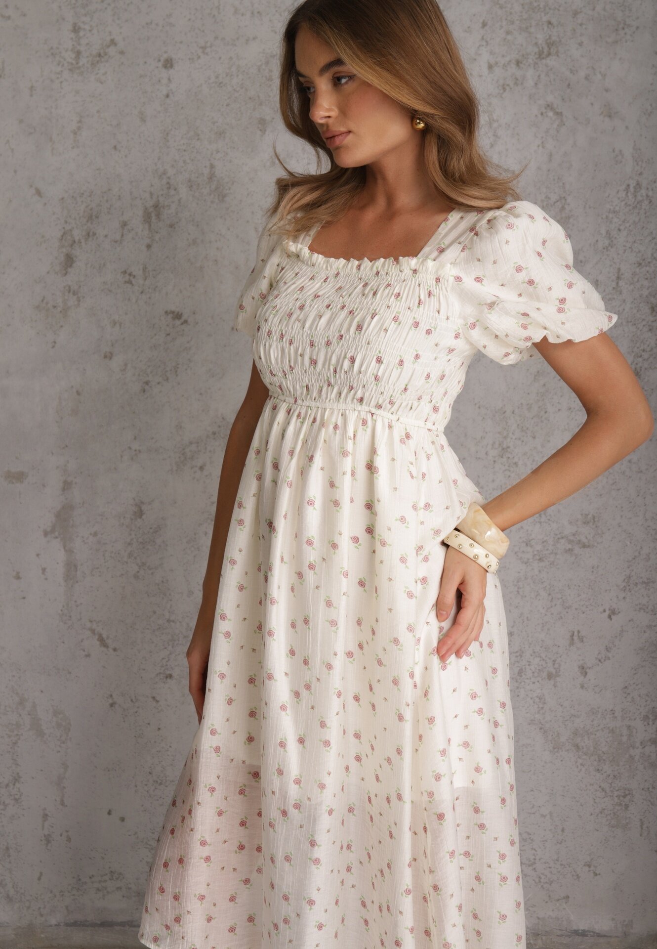 j&x Rochie evazată din Tencel în stil Babydoll cu imprimeu floral Harele Bej deschis
