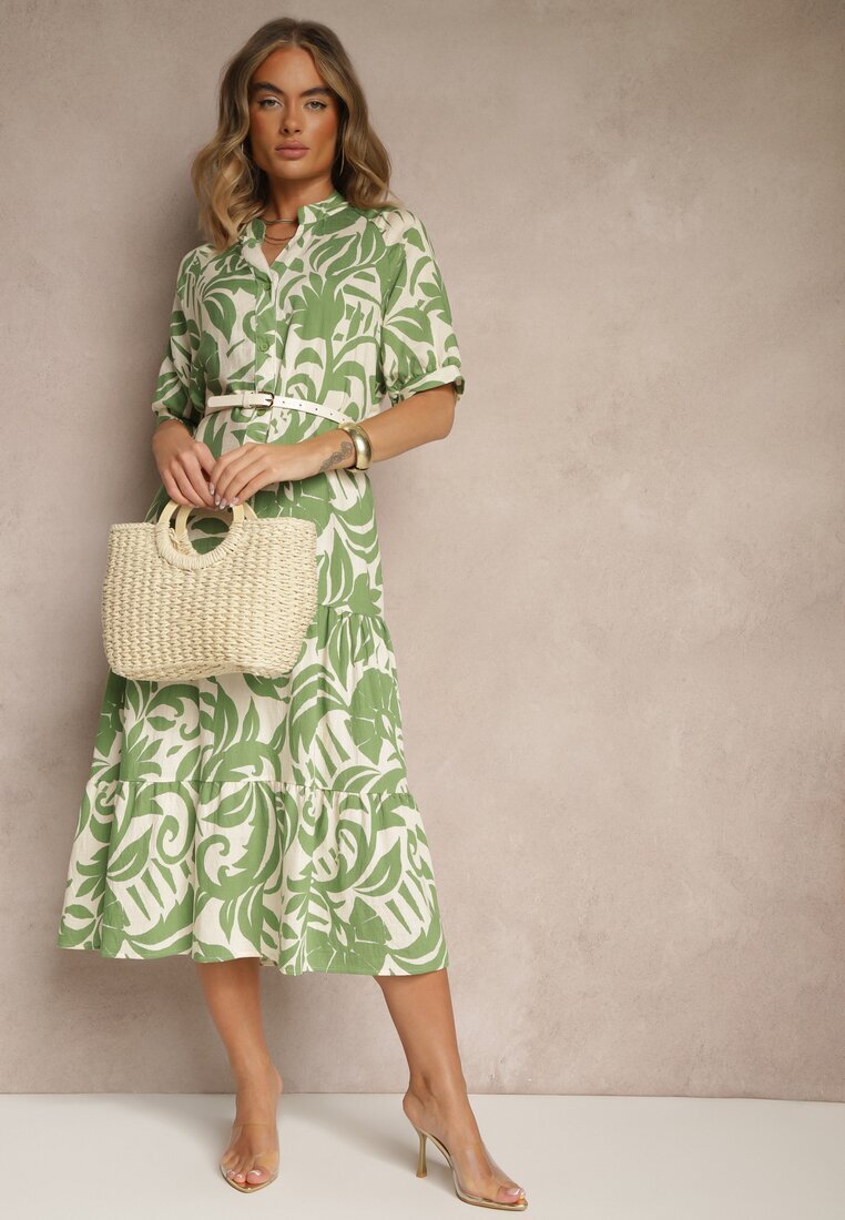 j&x Rochie Evazată Verde din Viscoză cu Volan Filesenia