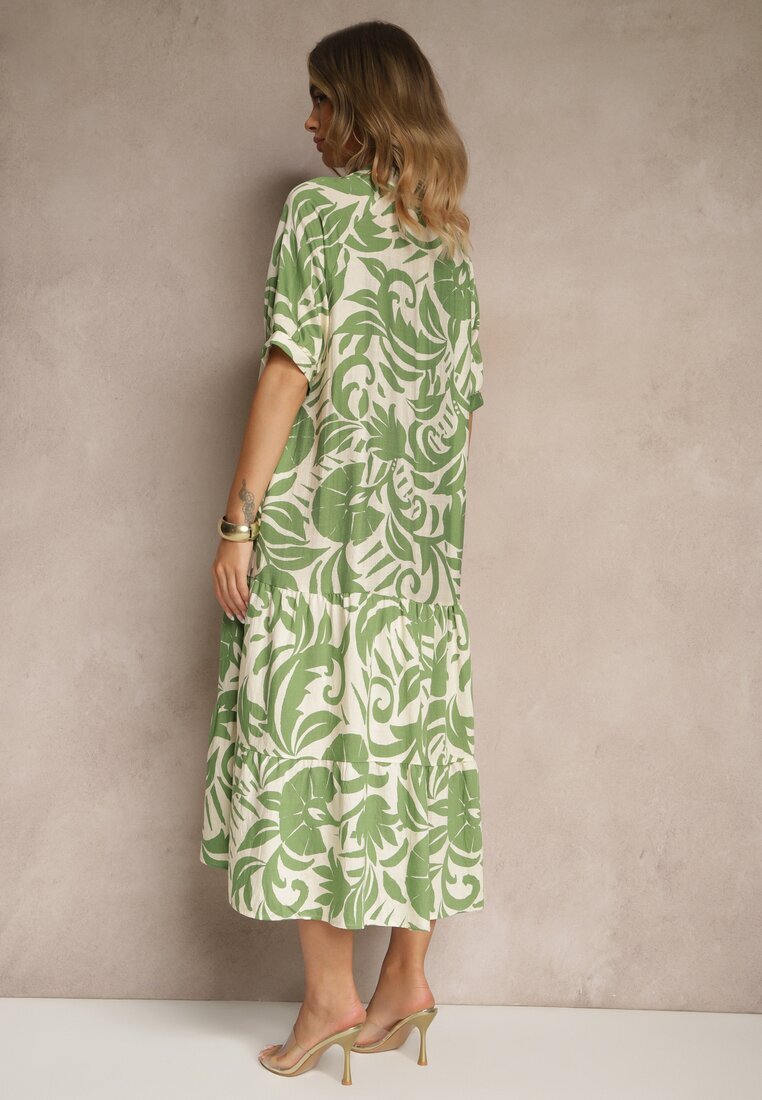 j&x Rochie Evazată Verde din Viscoză cu Volan Filesenia