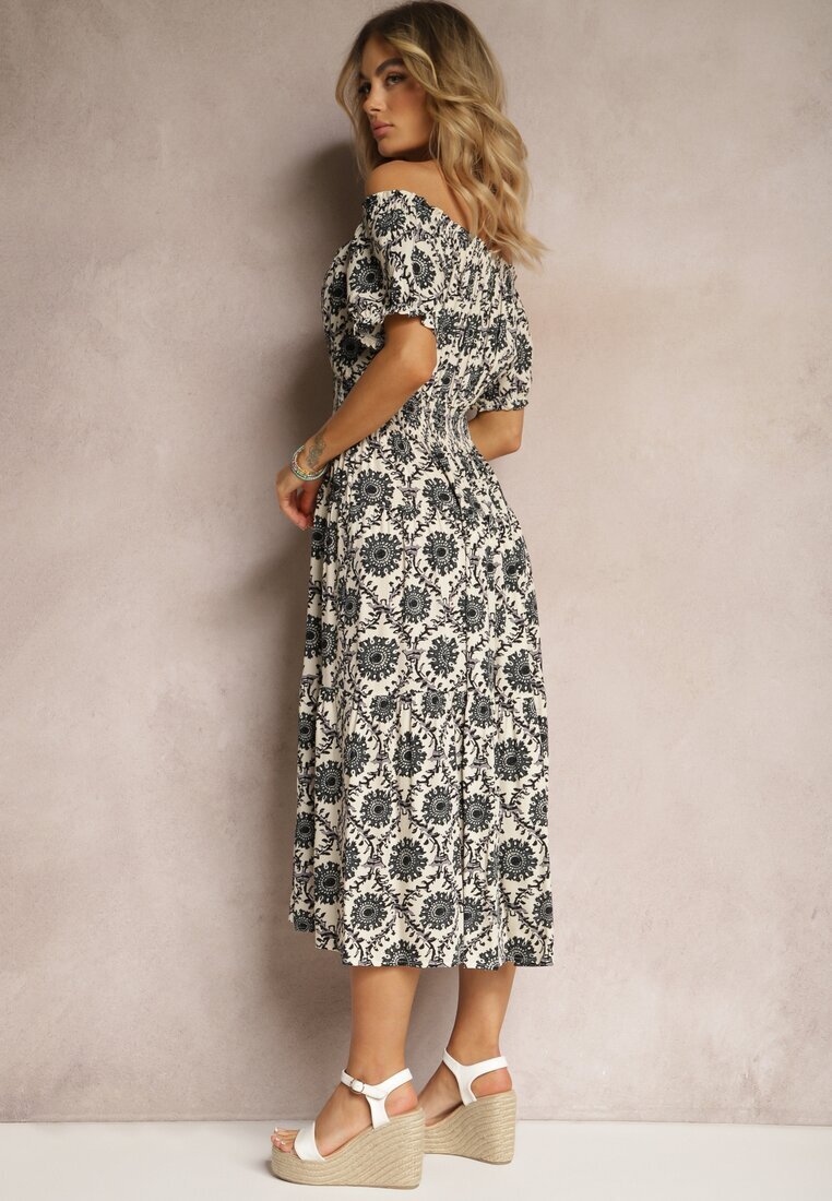 j&x Rochie Gri-Bej din Viscoză stil spaniol cu elastic în talie Zilalina
