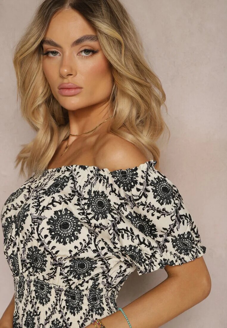 j&x Rochie Gri-Bej din Viscoză stil spaniol cu elastic în talie Zilalina