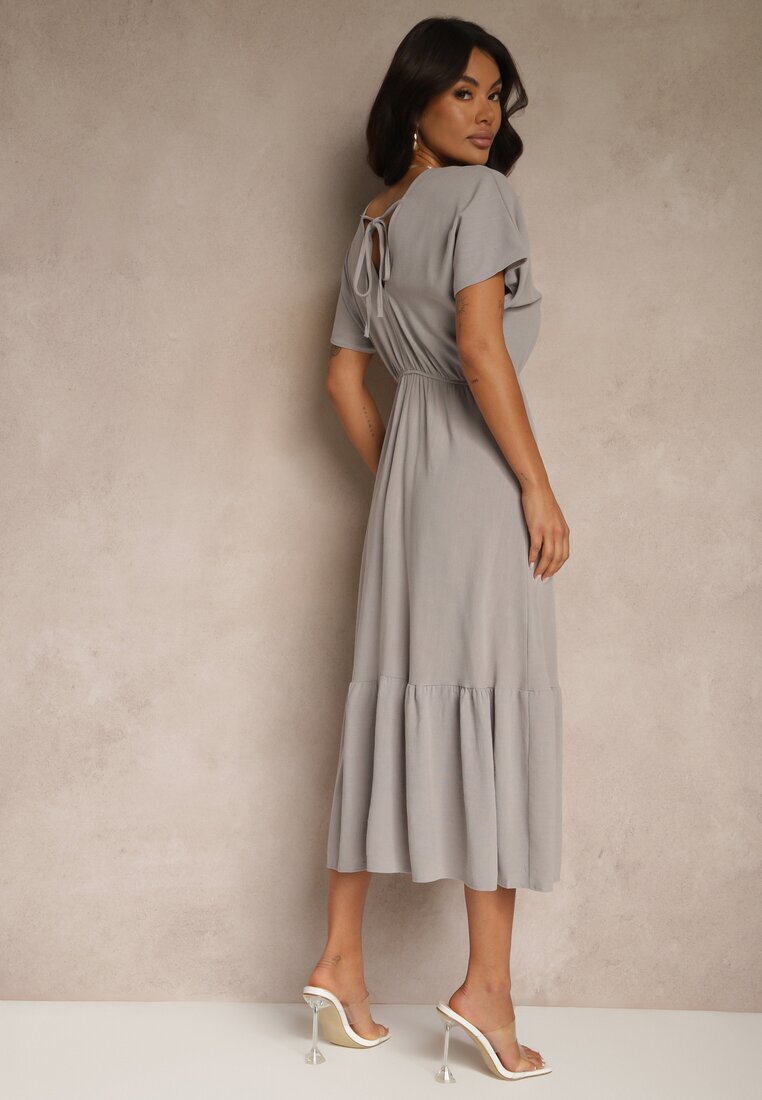 j&x Rochie Gri din Viscoză și In cu Legare la Spate Kolissea