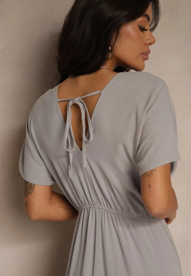 j&x Rochie Gri din Viscoză și In cu Legare la Spate Kolissea
