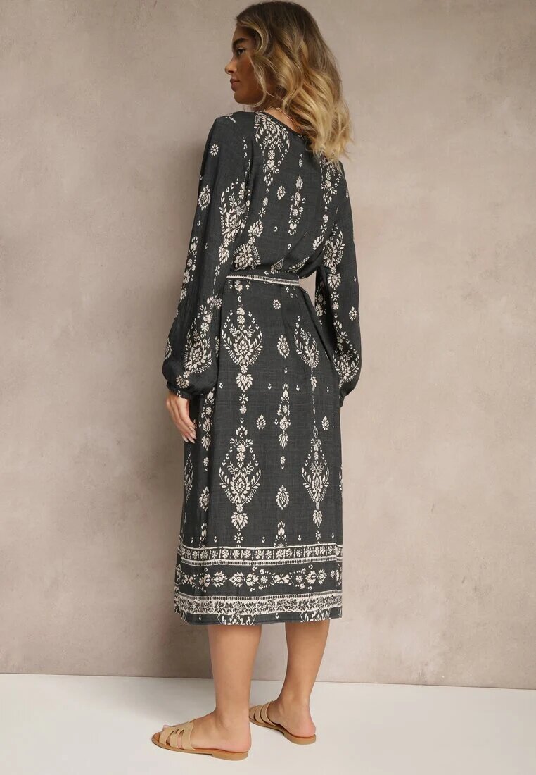j&x Rochie Gri închis Croială dreaptă Boho cu imprimeu etnic cu curea Lisalenea