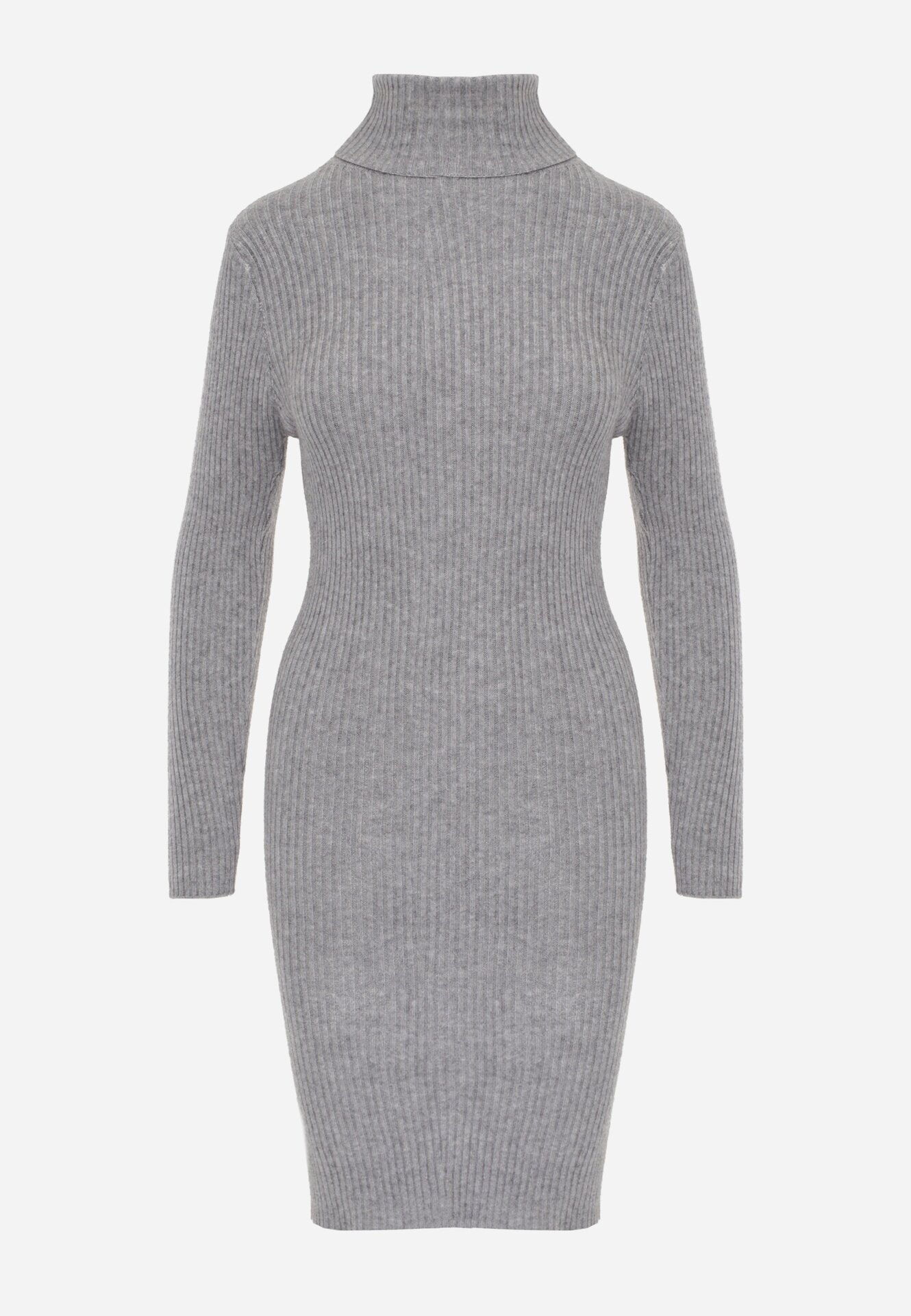 j&x Rochie Gri Mulată cu Guler înalt și din Tricot Striaț Mariase