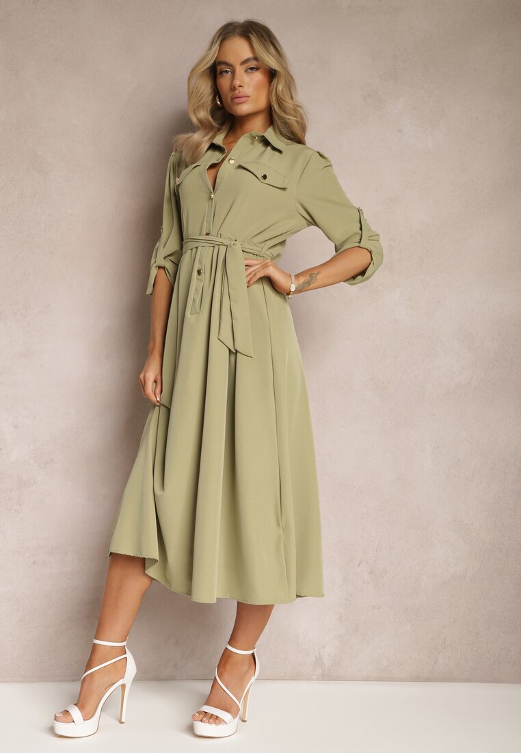 j&x Rochie Lungă Verde deschis cu fustă evazată și top tip cămașă Kitesi