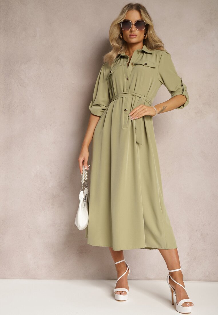 j&x Rochie Lungă Verde deschis cu fustă evazată și top tip cămașă Kitesi