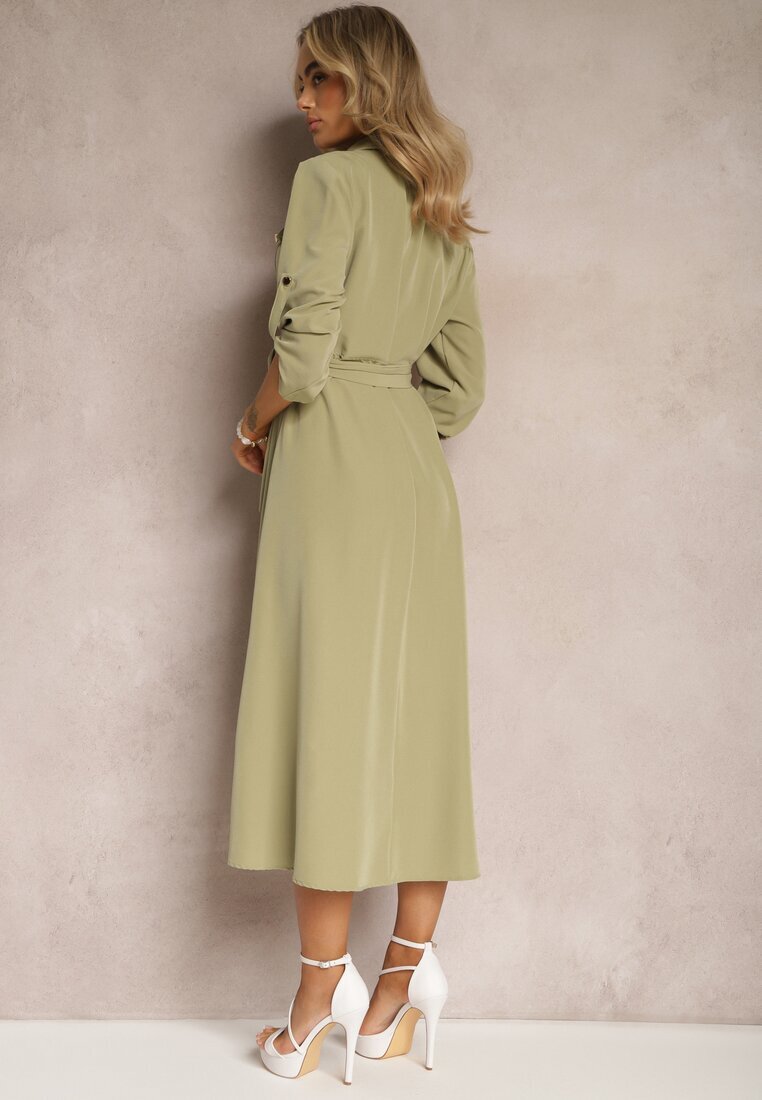 j&x Rochie Lungă Verde deschis cu fustă evazată și top tip cămașă Kitesi