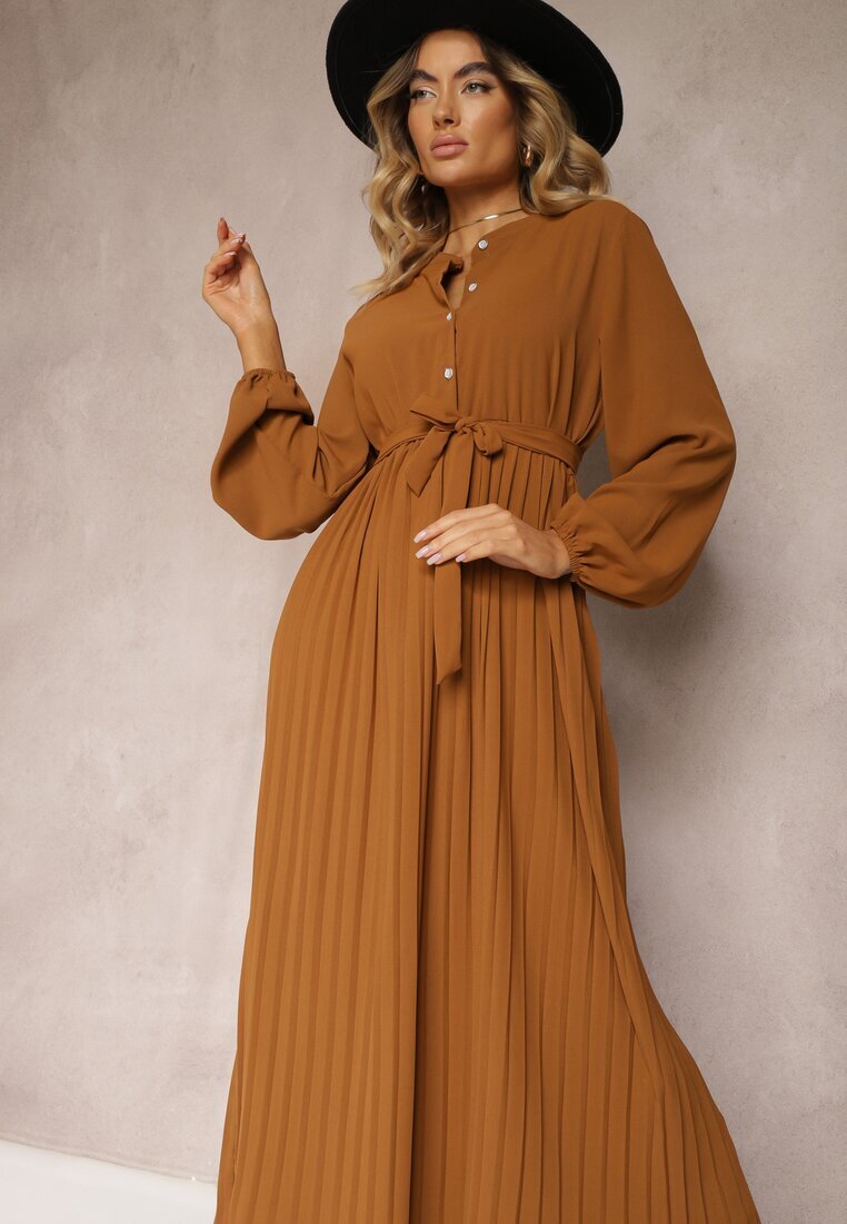 j&x Rochie Maro Cloș Maxi Plisată Cu Cordon în Talie Terilla