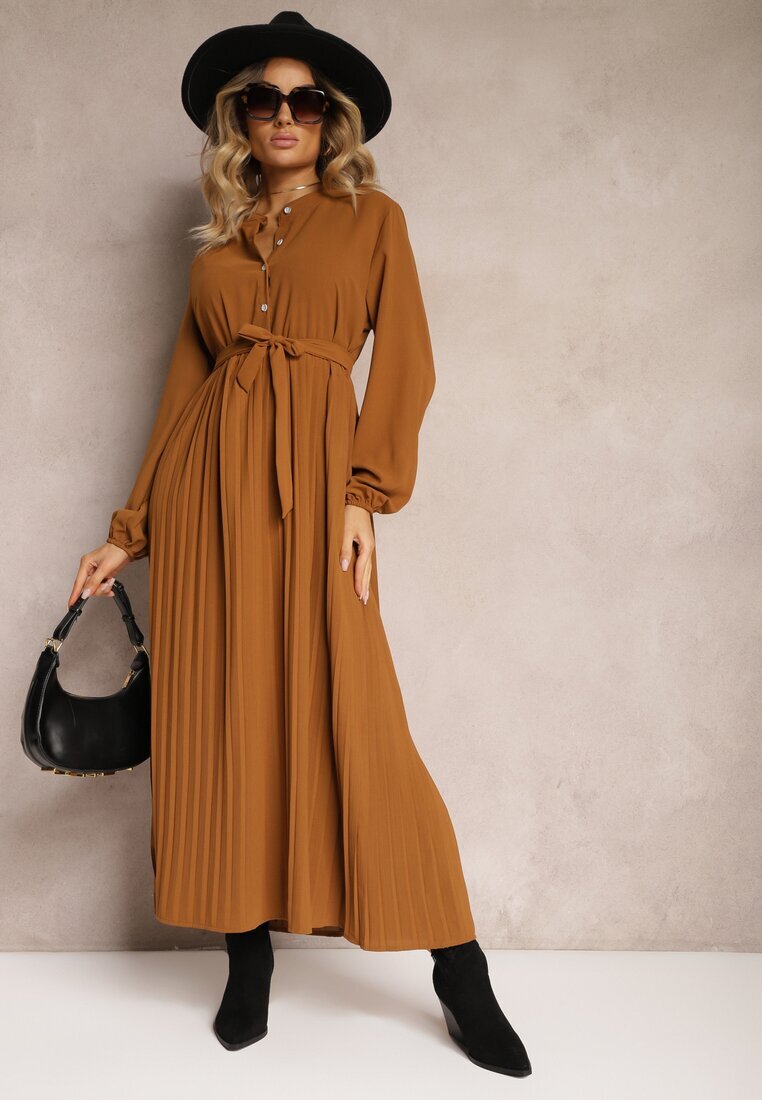 j&x Rochie Maro Cloș Maxi Plisată Cu Cordon în Talie Terilla
