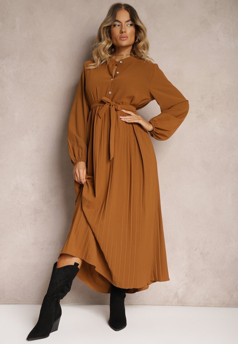 j&x Rochie Maro Cloș Maxi Plisată Cu Cordon în Talie Terilla