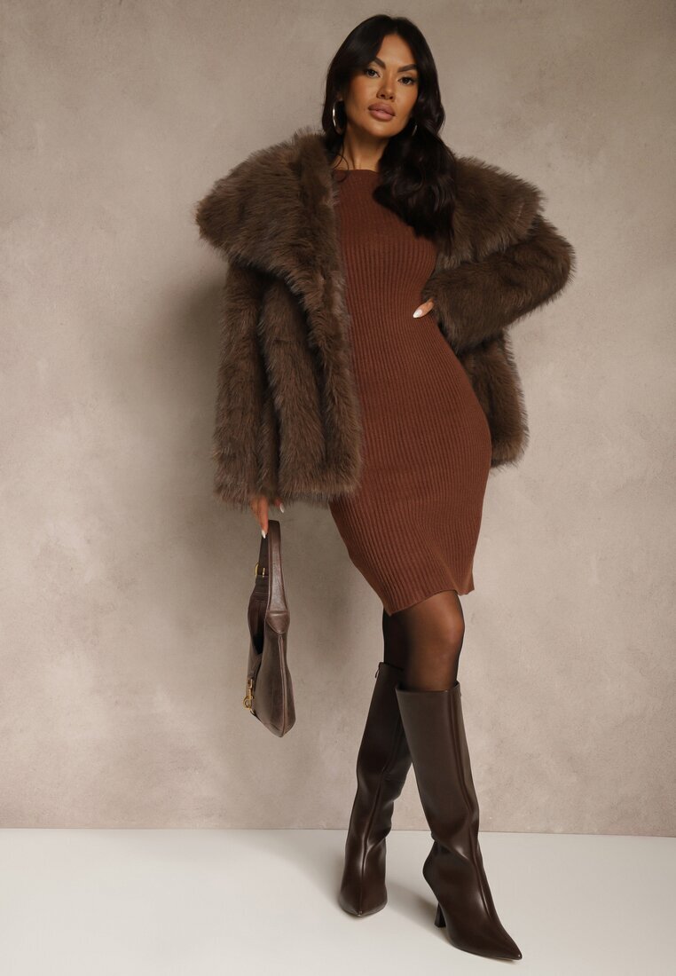 j&x Rochie Maro Tricotată Mulată din Bumbac Reileta