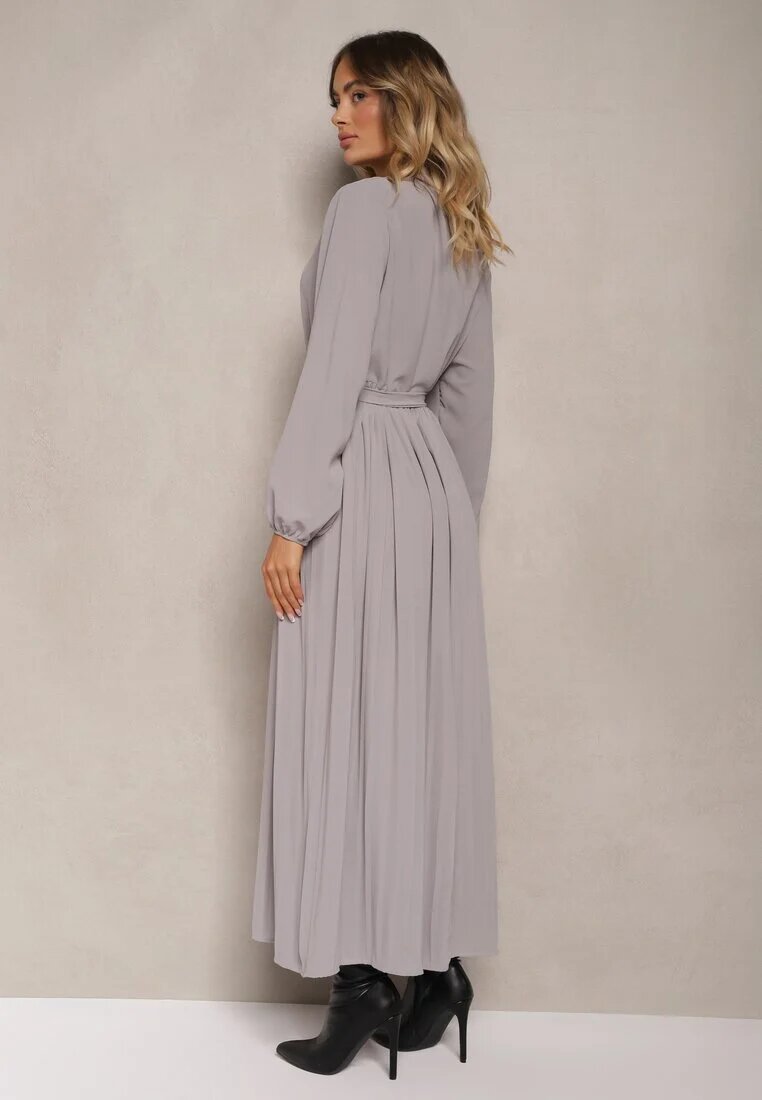 j&x Rochie Maxi Cloche Gri închis Plisată Legată în talie Terilla