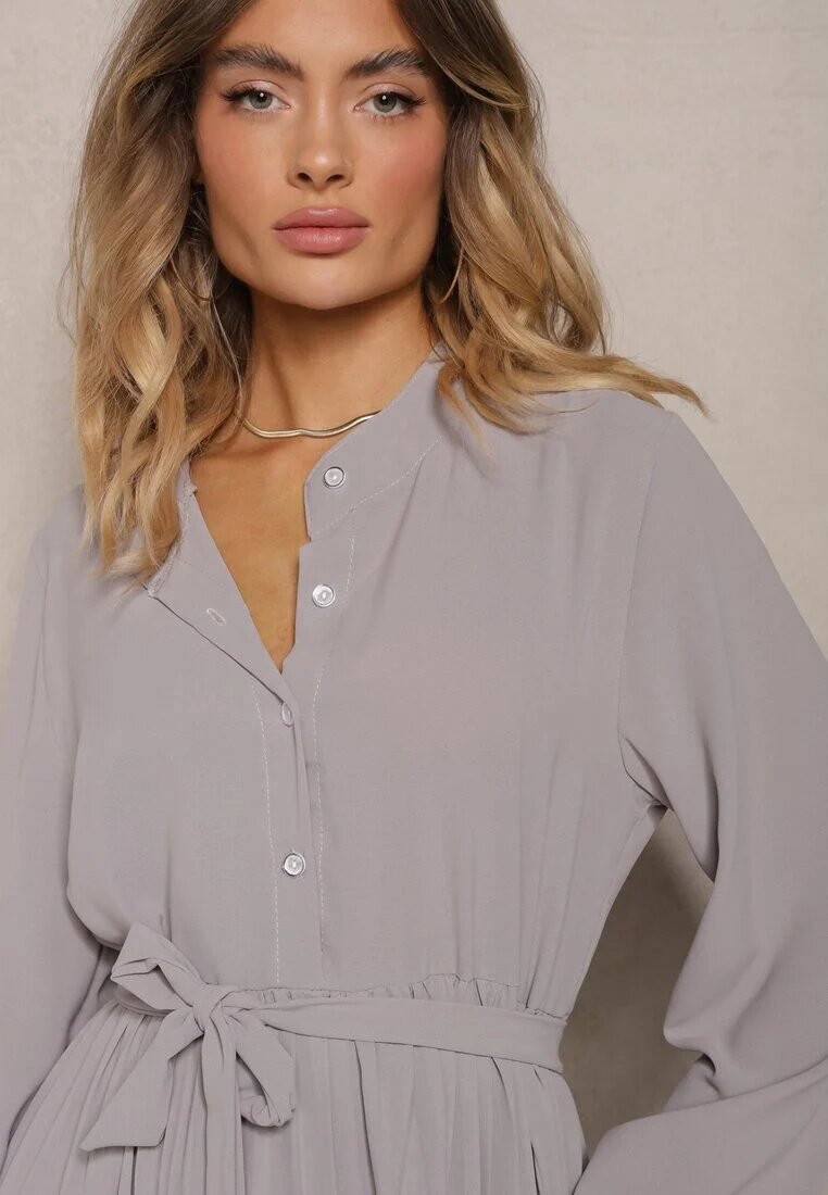 j&x Rochie Maxi Cloche Gri închis Plisată Legată în talie Terilla