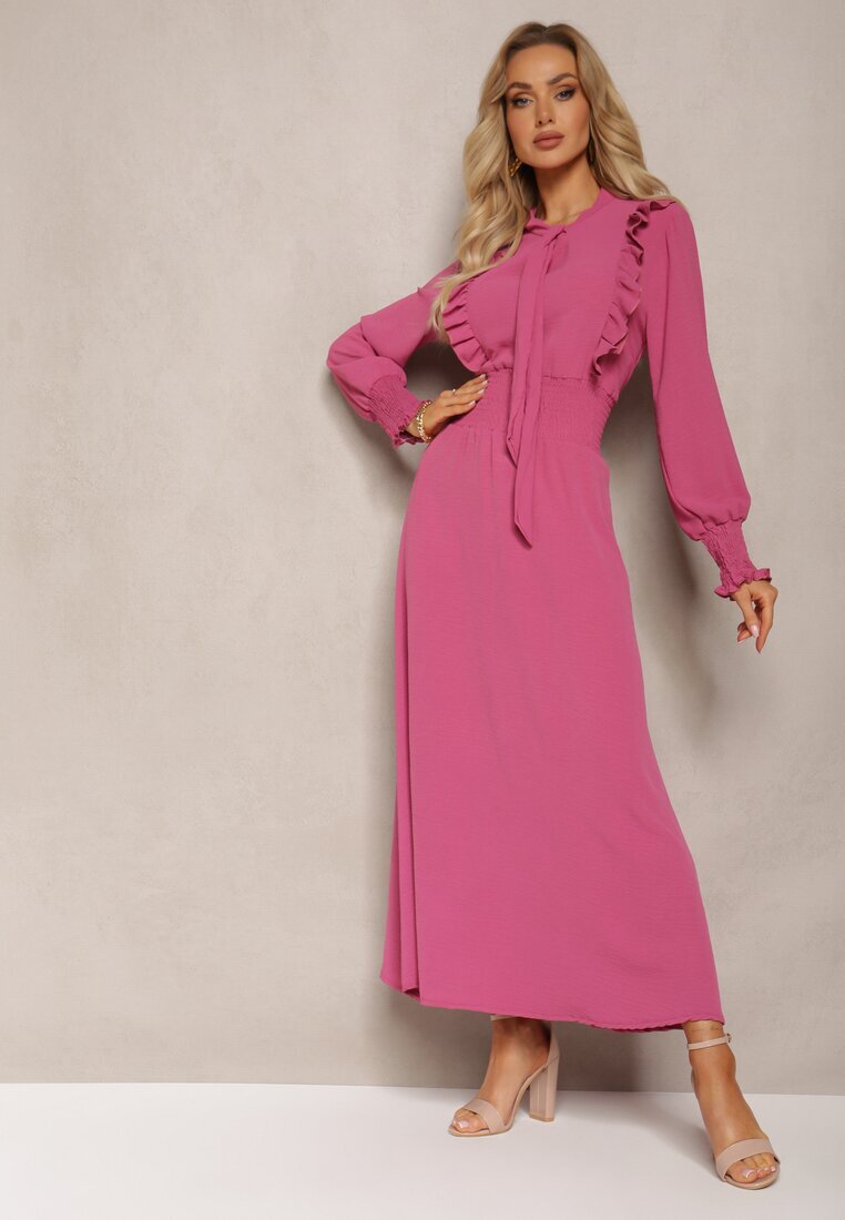 j&x Rochie maxi roz închis cloș cu volane și legătură la decolteu Pallam