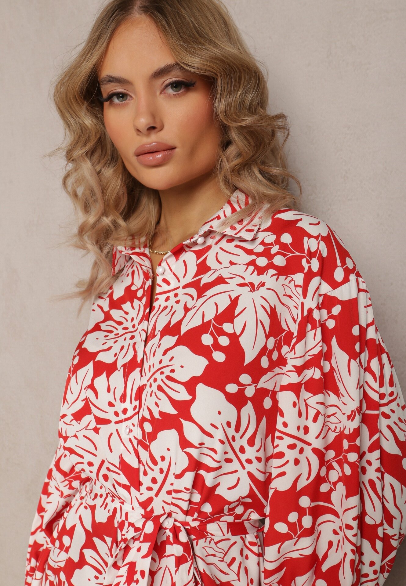 j&x Rochie Mini Roșu-Alb cu Croială Cămășuită Evazată cu Imprimeu Floral Enda