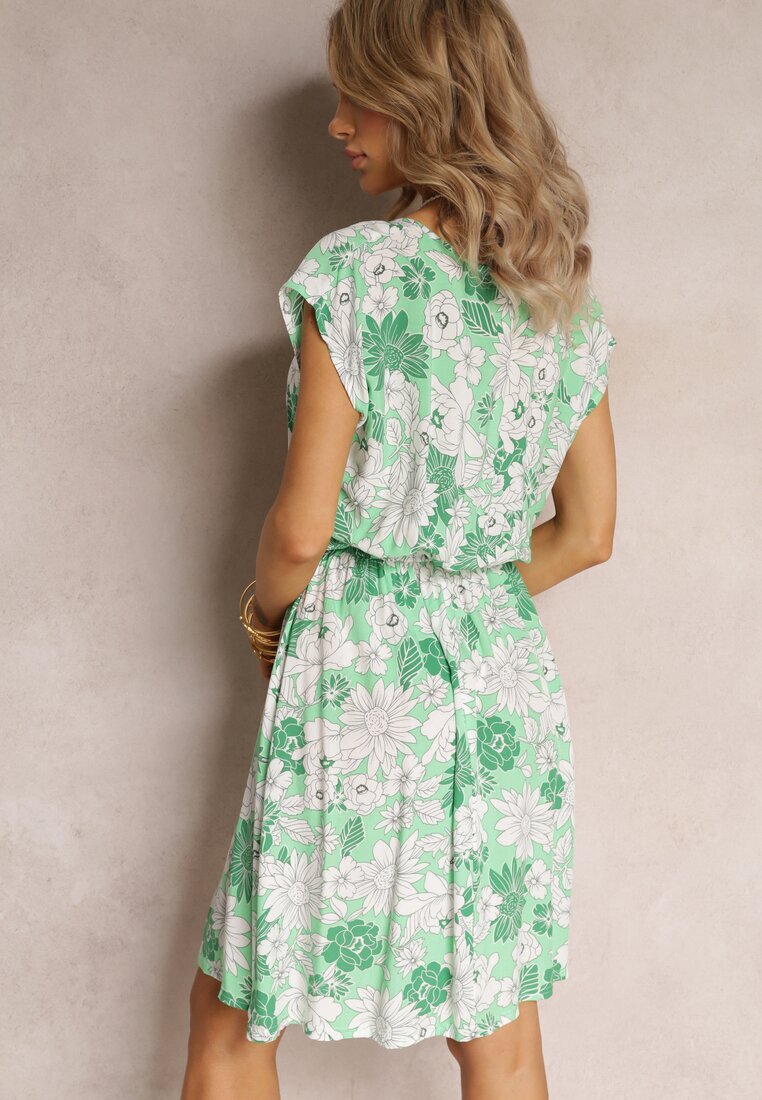 j&x Rochie mini Verde Evazată din viscoză cu imprimeu floral și cu elastic în talie Yapta