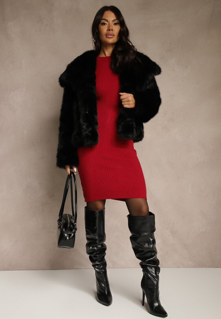 j&x Rochie Mulată Tricotată Bordo cu bumbac Reileta