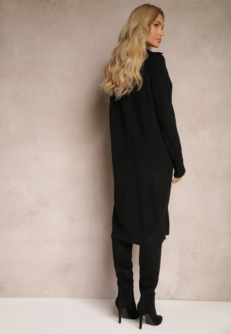 j&x Rochie Neagră cu Lână și Bumbac Ornată cu Fermoar și Guler Leralina