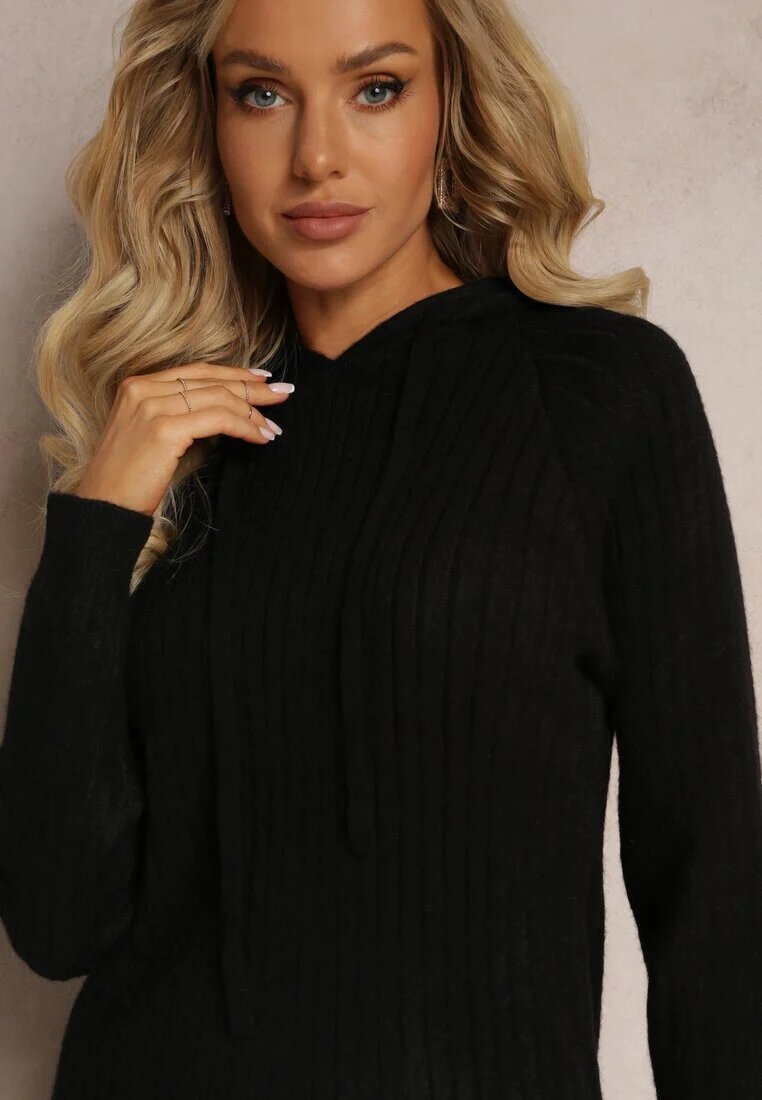 j&x Rochie Neagră de lână cu dungi cu glugă Opiuda