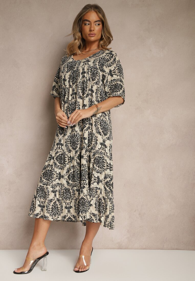 j&x Rochie Neagră din Bumbac și cu Motiv Abstract Filarella