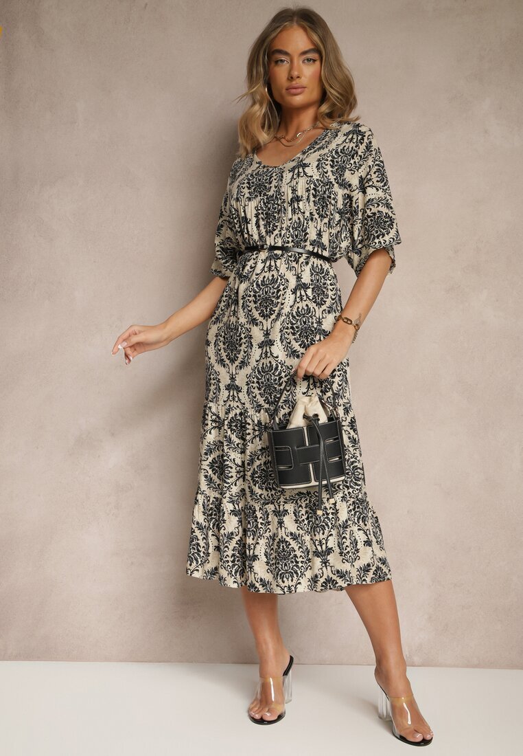 j&x Rochie Neagră din Bumbac și cu Motiv Abstract Filarella
