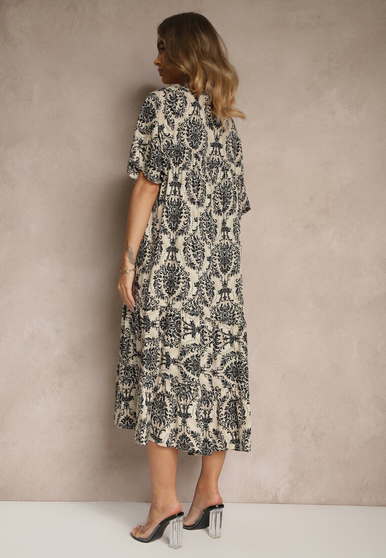 j&x Rochie Neagră din Bumbac și cu Motiv Abstract Filarella