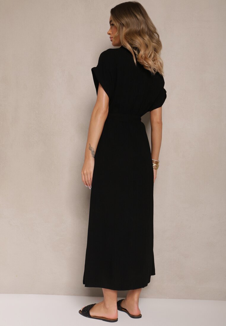 j&x Rochie neagră din vâscoză și in cu croială tip cămașă cu curea Efralissea