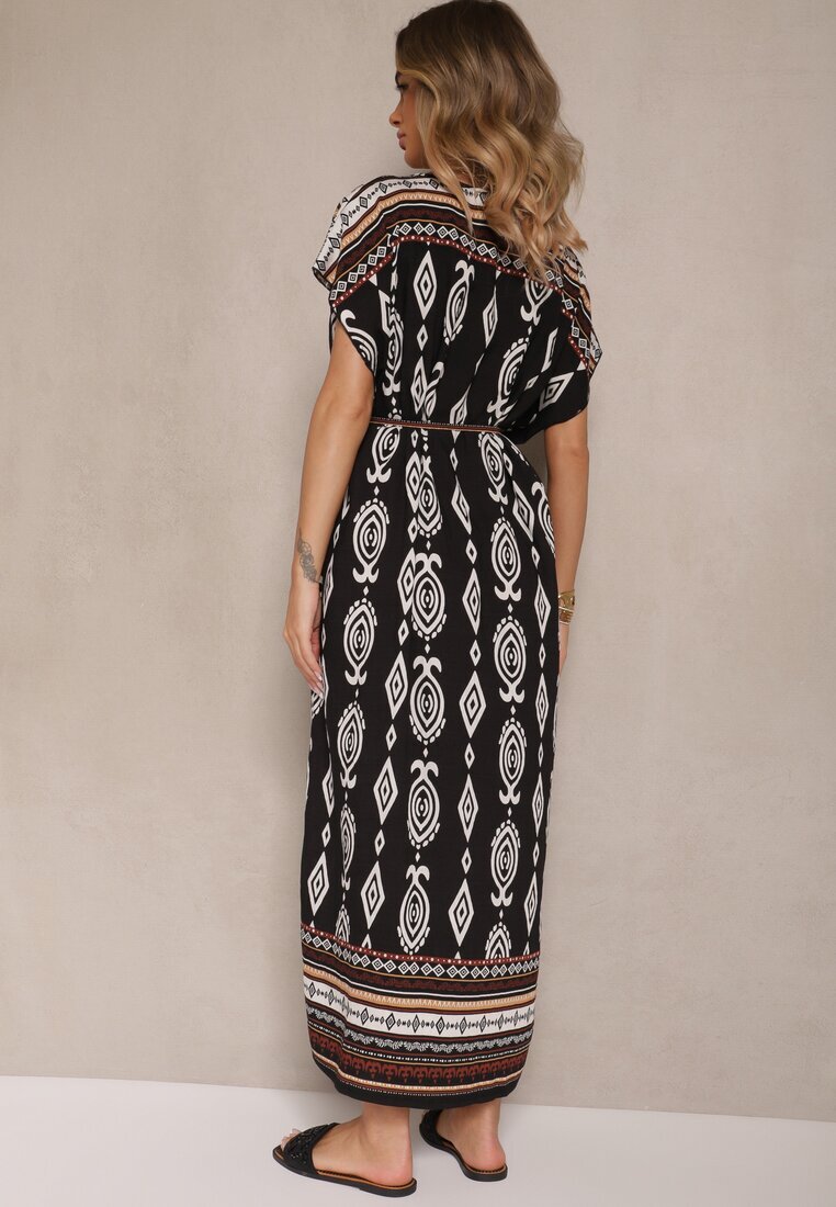 j&x Rochie neagră din viscoză croi tip cutie cu imprimeu etnic Miriliana