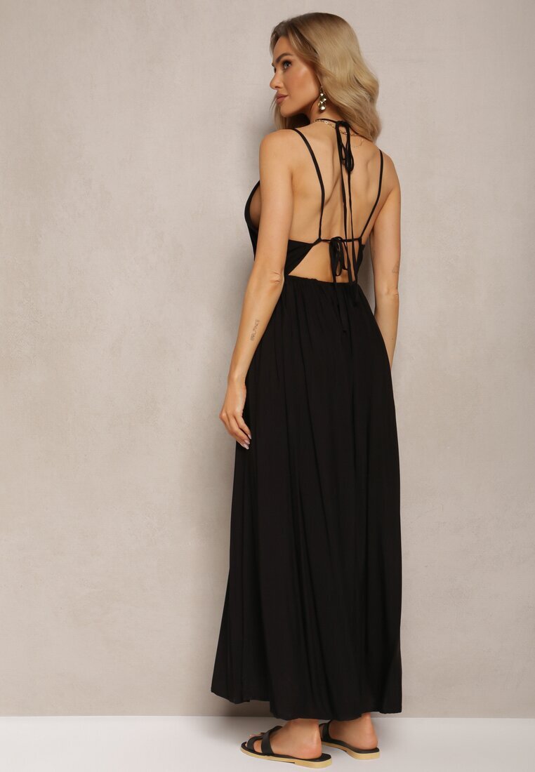 j&x Rochie Neagră din Viscoză cu Croială Cloș Legată la Gât și la Spate Grines