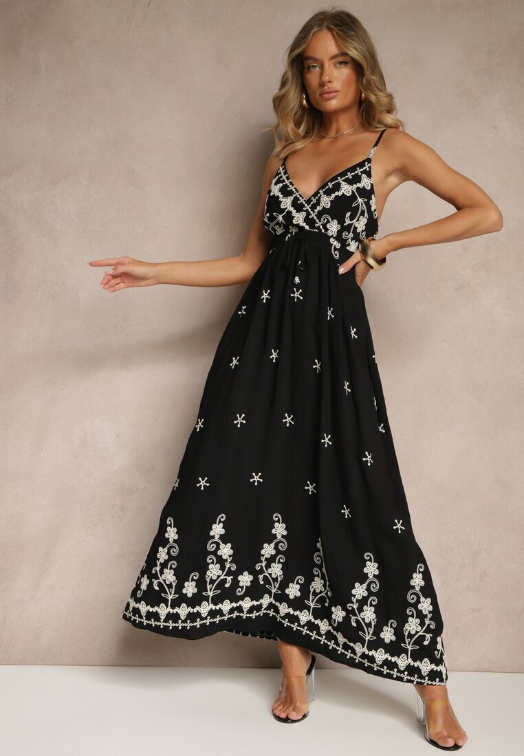 j&x Rochie Neagră din viscoză cu decolteu petrecut și broderii Sarondra