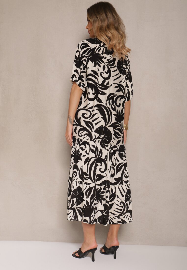 j&x Rochie Neagră Evazată din Viscoză Decorată cu Volan Filesenia