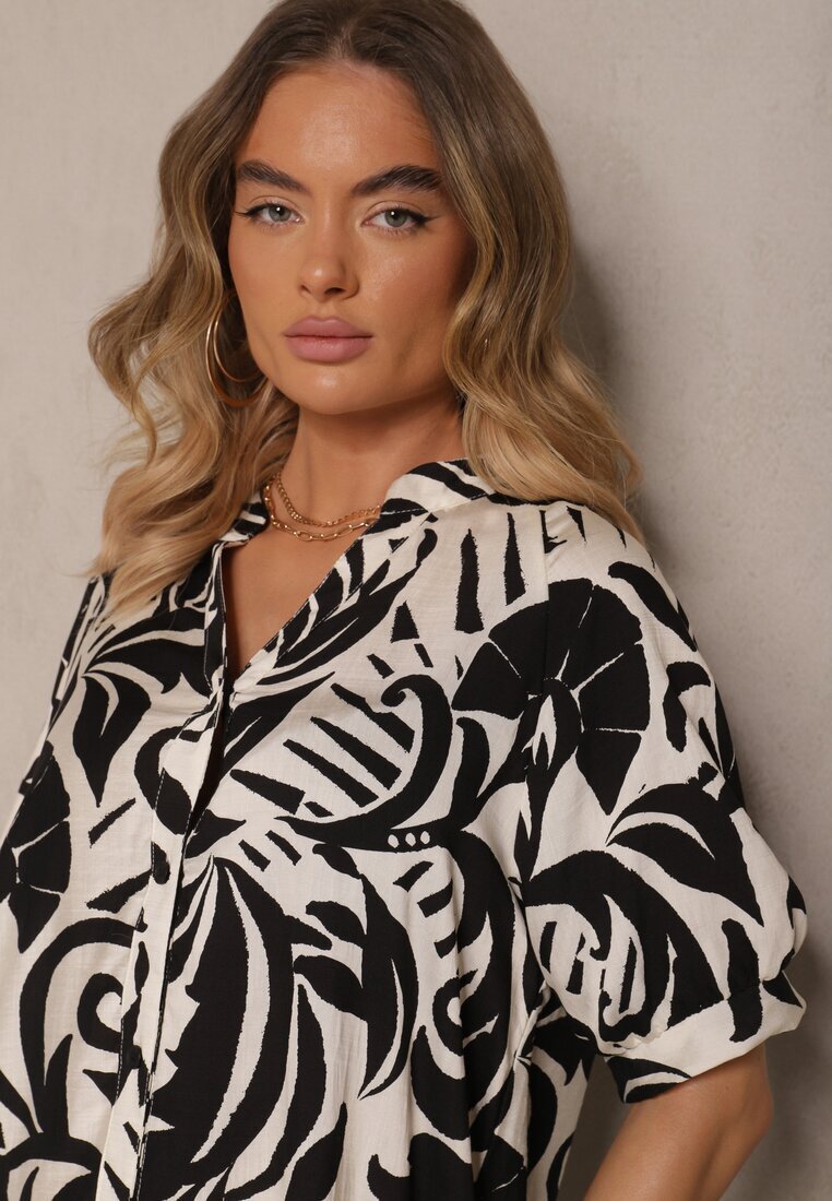 j&x Rochie Neagră Evazată din Viscoză Decorată cu Volan Filesenia