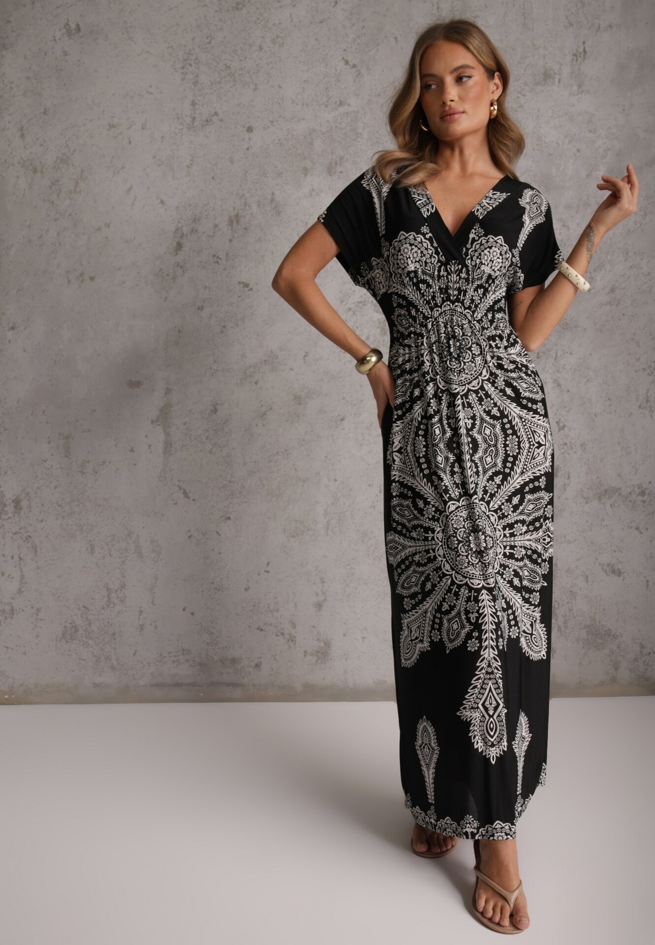j&x Rochie Neagră Maxi cu Model Etnic Josanie