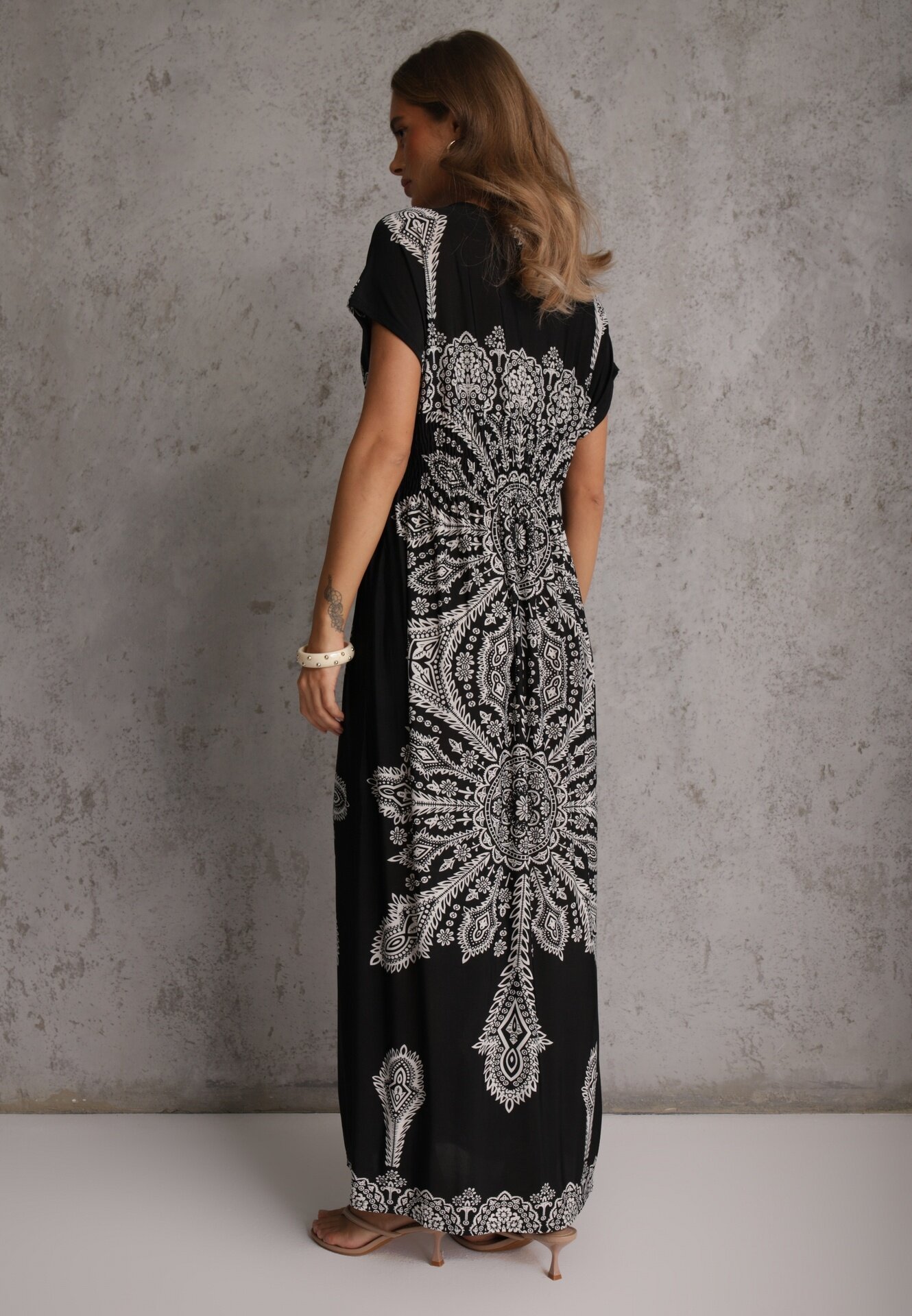 j&x Rochie Neagră Maxi cu Model Etnic Josanie