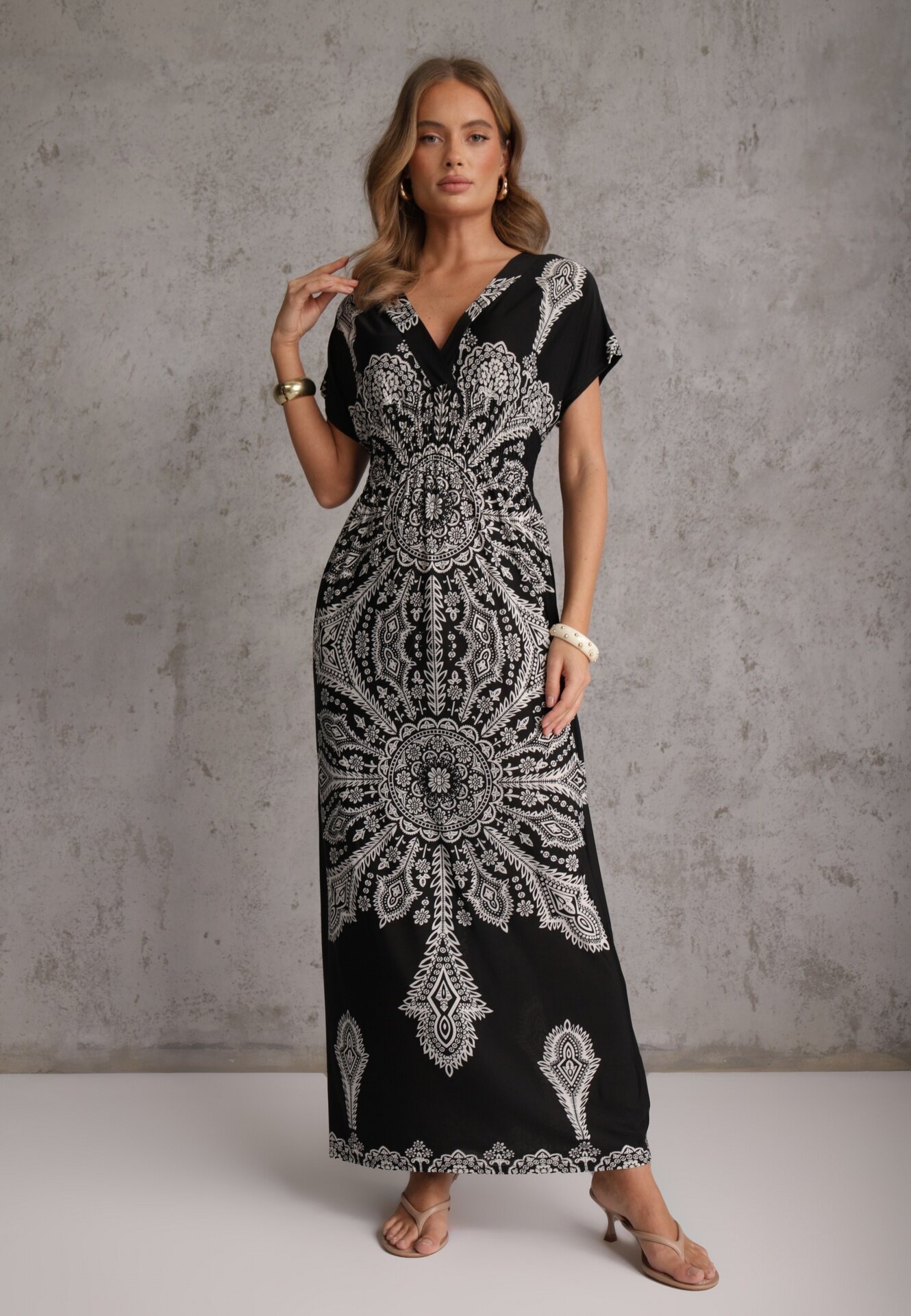 j&x Rochie Neagră Maxi cu Model Etnic Josanie