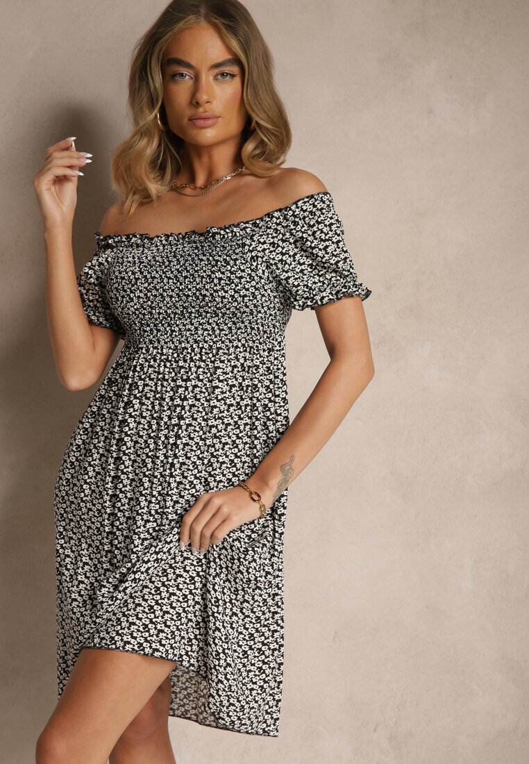 j&x Rochie Neagră Spaniolă din Vâscoză cu Model Floral Mevandra
