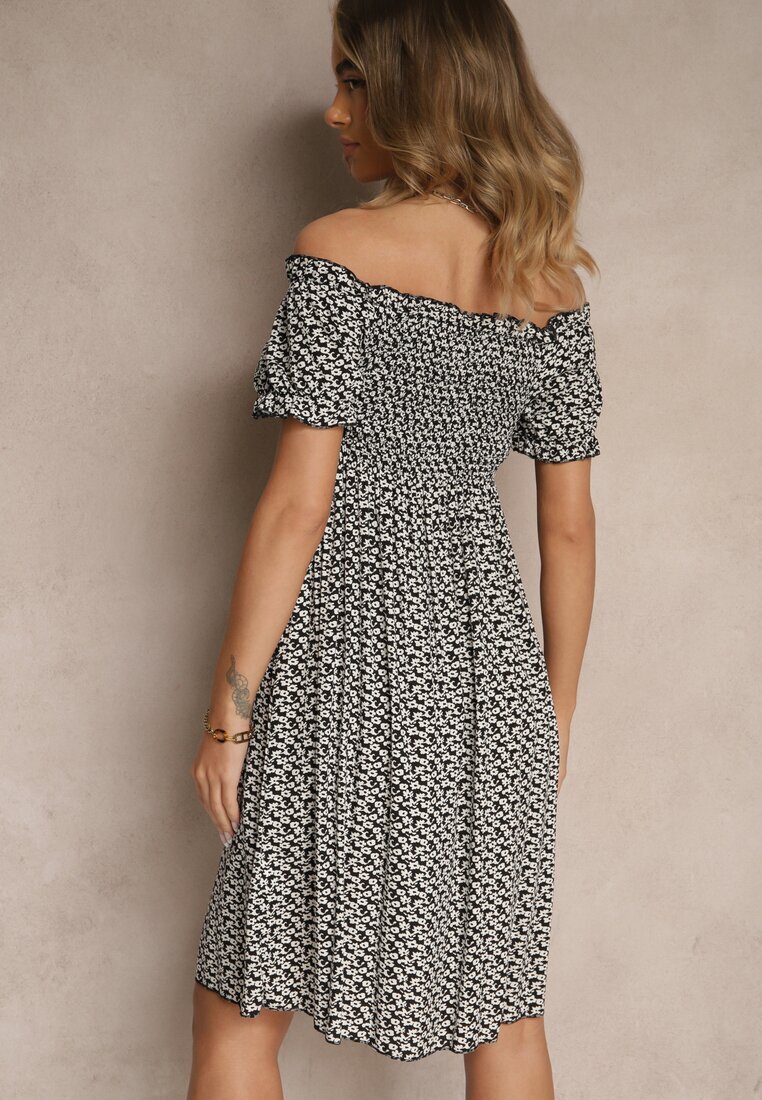j&x Rochie Neagră Spaniolă din Vâscoză cu Model Floral Mevandra