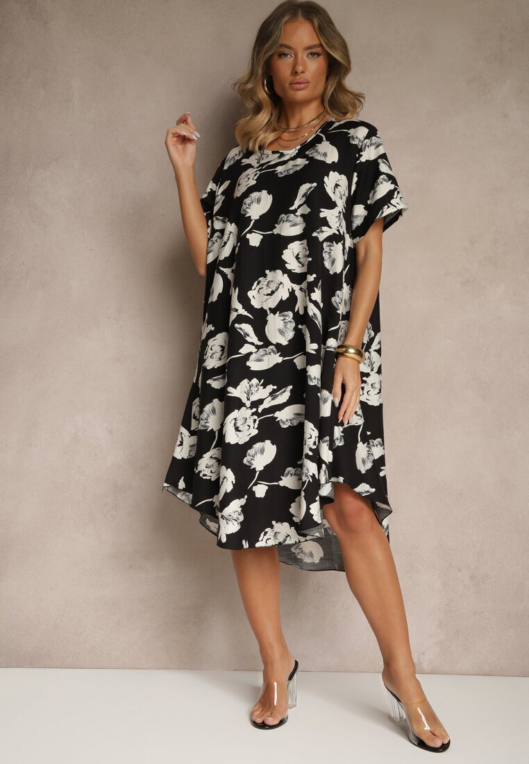 j&x Rochie Neagră tip cutie din Viscoză cu imprimeu floral Aranolia